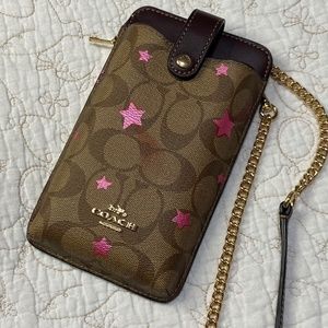 Coach North/South Phone Crossbody In Signature Canvas With Disco Star Print